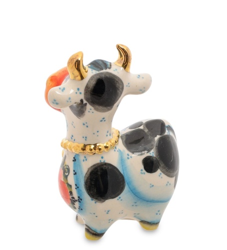 ГЛ-445 Фигурка «Корова с колокольчиком» цв. золото (Гжельский фарфор) фото 3