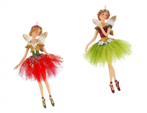 Ёлочная игрушка "Цветочная фея-балерина", полистоун, текстиль, 10х3х15 см, разные модели, Edelman, Noel (Katherine's style)