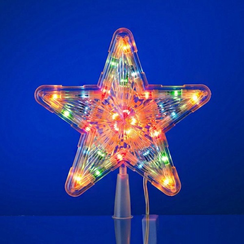 Верхушка светящаяся "Звезда", 30 разноцветных LED ламп, 24 см, провод белый, 1,5 м, контроллер, SNOWMEN фото 2