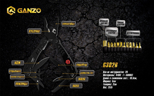 Мультитул Ganzo G302-B, 105 мм, 26 функций, нейлоновый чехол фото 5