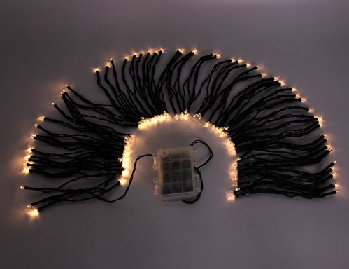Электрогирлянда нить "Живые огоньки", 120 теплых белых LED-огней, 12 м, провод черный, контроллер, ПДУ, батарейки, уличная, SNOWHOUSE фото 2