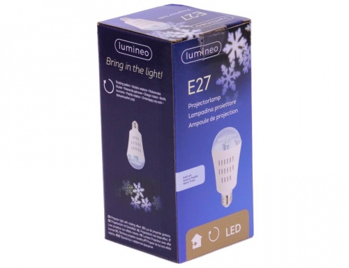 Светодинамическая лампа "Танец снежинок", 4 холодных белых LED-огня, проекция 36 м2, 7.5x14.5 см, цоколь Е27, для дома, Kaemingk фото 3