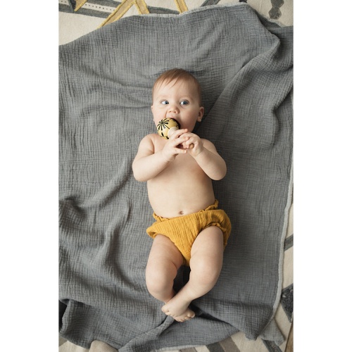 Шорты для новорожденных из хлопкового муслина горчичного цвета из коллекции essential фото 7