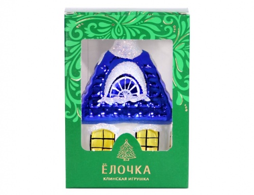 Елочная игрушка "Домик", серебряный с синей крышей, Елочка фото 2