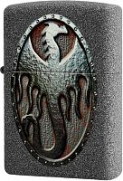 Зажигалка Zippo Metal Dragon Shield Design с покрытием Iron Stone, латунь/сталь, серая, матовая