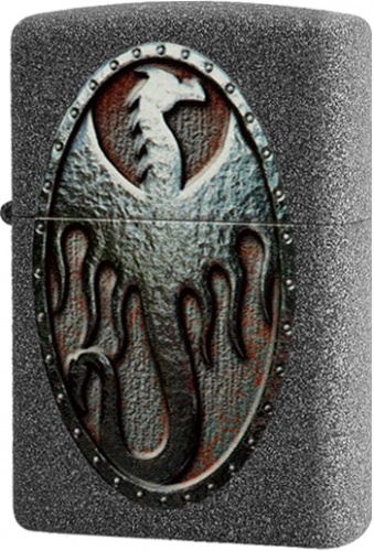 Зажигалка Zippo Metal Dragon Shield Design с покрытием Iron Stone, латунь/сталь, серая, матовая