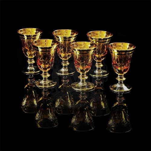 DINASTIA  AMBRA Бокал для вина/воды, набор 6 шт, хрусталь янтарный/декор золото 24К фото 2