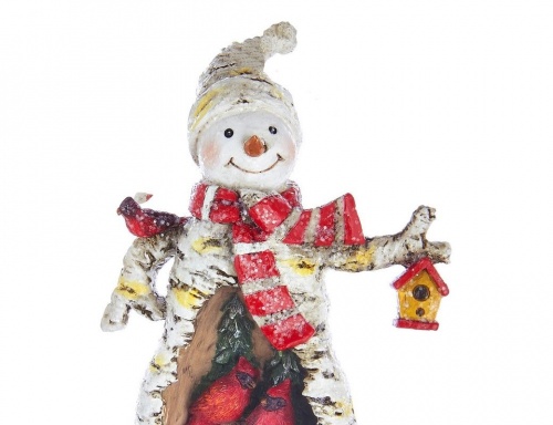 Ёлочная игрушка "Снеговичок и кардиналы" со скворечником, полистоун, 11.5 см, Kurts Adler фото 3