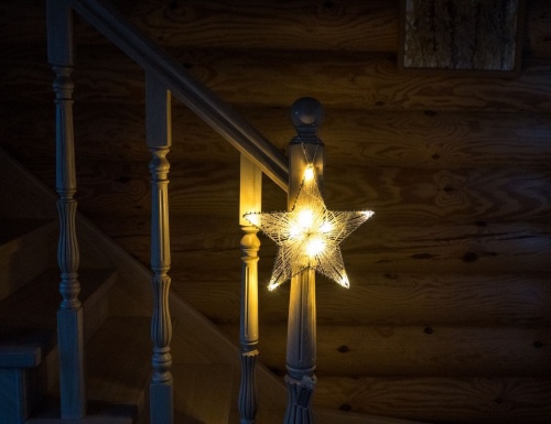 Подвесное светящееся украшение "Звезда - мерцающие нити", 10 тёплых белых LED-огней, 30 см, батарейки, Peha Magic фото 2