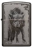 Зажигалка Zippo Wolf Design с покрытием Black Ice, латунь/сталь, чёрная, глянцевая