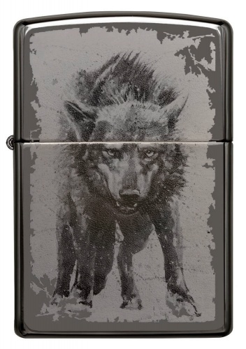 Зажигалка Zippo Wolf Design с покрытием Black Ice, латунь/сталь, чёрная, глянцевая