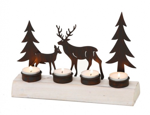 Подсвечник под 4 чайные свечи "Оленье обаяние", дерево, металл, тёмно-коричневый, 26х18х8 см, разные модели, Boltze фото 2