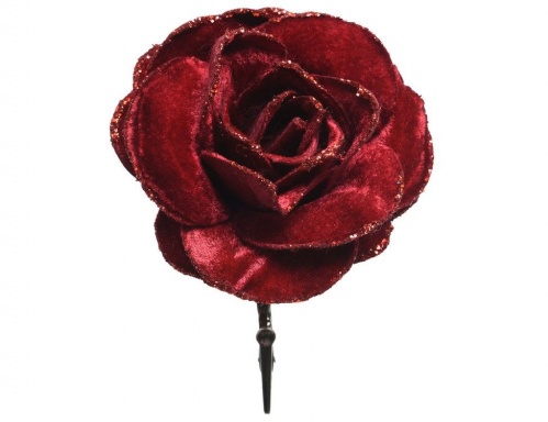 Украшение "Утончённая роза" на клипсе, красная, 12x7 см, Kaemingk