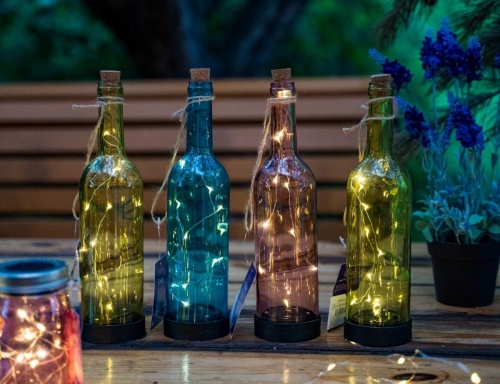 Садовый светильник на солнечной батарее "Светлячки в бутылке", 10 тёплых белых микро LED-огней, 7.8x30.5 см, разные цвета, Kaemingk фото 2