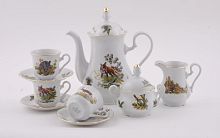 Кофейный сервиз Leander "Мэри-Энн Охота" 15 предметов из Чехии 03160714-0363, зелёный и белый