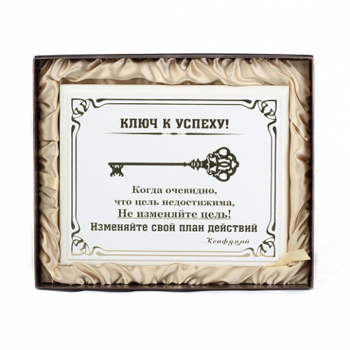 Плакетка "Белая 'Ключ к успеху' Когда очевидно" (гравировка) в футляре пейсли, материалы: МДФ, металл, цвет: белый, размер 210 см фото 3