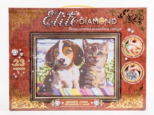 Мозаика из страз "Elite Diamond" Котенок и щенок