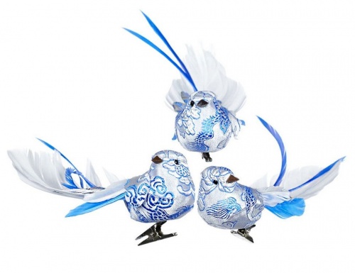 Украшение "Птичка айри" на клипсе, перо, текстиль, белая с голубым, 16.5 см, Goodwill фото 2