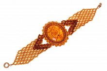 Плетеный браслет из бисера и натурального янтаря, 20769