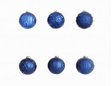 Набор винтажных елочных шаров Бонжур синий бархат, 6 шт, стекло (Kaemingk)