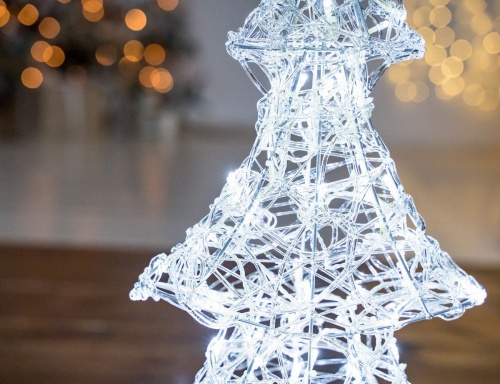 Декоративная светящаяся елка "Ажурная", акриловые нити, 80 холодных белых LED-огней, 60 см+5 м, уличная, Kaemingk фото 3