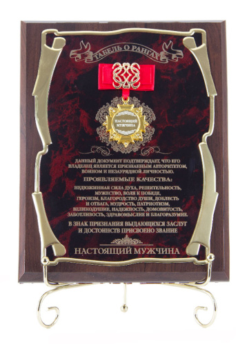 Плакетка и панно — Подарочная плакетка "Настоящий мужчина (орден с лентой)", размеры: 26*20