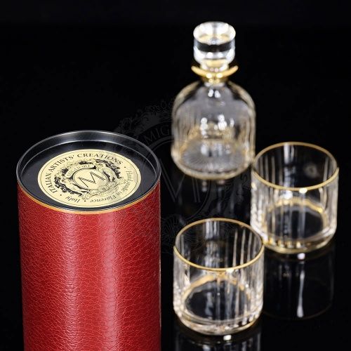 BINGO Комплект для виски: графин + 2 стакана, хрусталь/декор золото 24К, Тубус фото 2