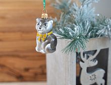 Стеклянная ёлочная игрушка КОТ БАЗИЛЬ, белый, 50 мм, Елочка