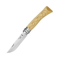 Нож Opinel №7 Nature, нержавеющая сталь, рукоять самшит, гравировка волны, 001552