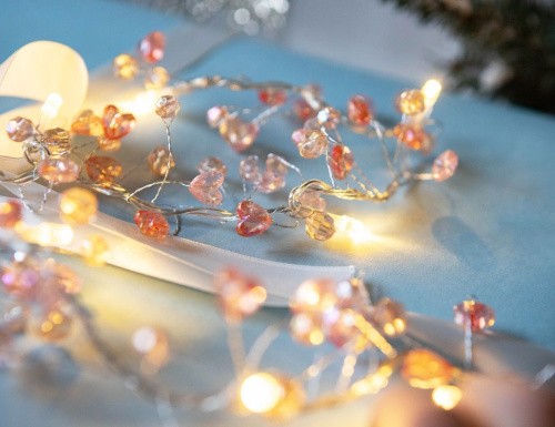 Электрогирлянда "Сердечки и бусинки", 16 тёплых белых LED-огней, 1,5 м, таймер, батарейки, Kaemingk фото 5