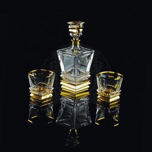 VIKONT Комплект для виски: графин + 2 стакана, хрусталь/декор золото 24К фото 2