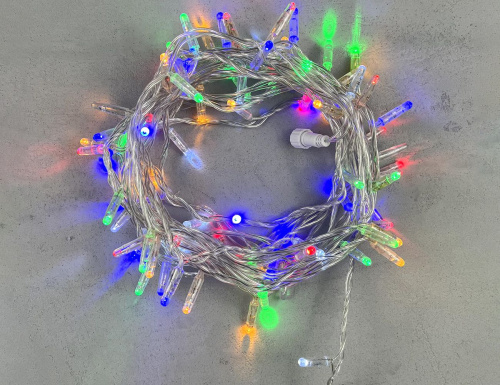 Светодиодная гирлянда 24V Quality Light Cap 10 м, 100 разноцветных LED ламп с белым мерцанием, прозрачный ПВХ, соединяемая, IP65, Laitcom