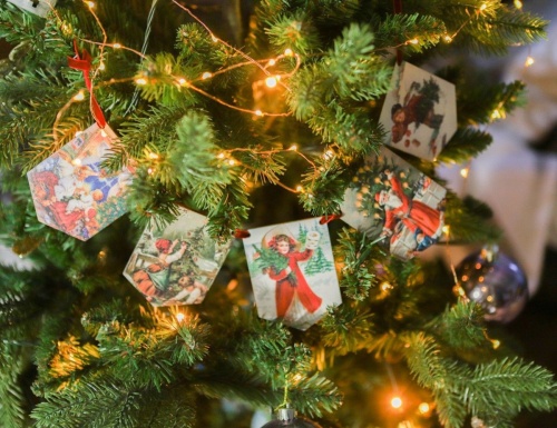 Гирлянда из флажков Vintage Christmas 10 см, 5 шт., дерево, подвеска, Winter Deco фото 3