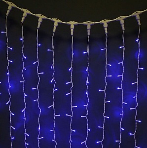 Световой занавес PLAY LIGHT "Штора", 500 белых и синих LED ламп, 2.4х1.5 м, 220 V, коннектор, прозрачный провод, SNOWHOUSE