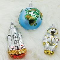 Набор стеклянных елочных игрушек Космический, 3 шт, золотой, подвеска