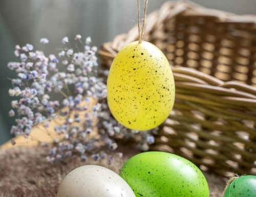 Декоративные пасхальные яйца УЮТНАЯ КРАПИНКА, жёлтые, зелёные и кремовые, 9 см (упаковка 6 шт.), Kaemingk фото 4