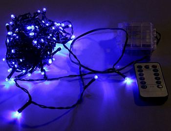 Светодиодная гирлянда на батарейках 120 синих LED ламп 12 м, черный ПВХ, контроллер, пульт управления, IP44, SNOWHOUSE