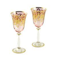 VENEZIA Бокал для вина/воды, набор 2 шт, хрусталь розовый/декор золото 24К