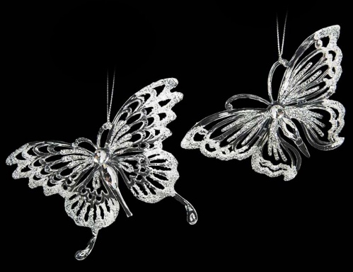 Ёлочное украшение "Кружевная бабочка", прозрачно-серебристая, 13 см, в ассортименте, Crystal deco
