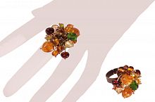 Кольцо из балтийского янтаря, бисера и разноцветных кристаллов, 50659