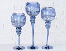 Подсвечники бокалы BEAUTY BLUE, стекло, голубые, 30-40 см (3 шт.), Boltze