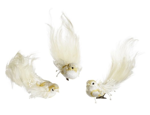 Декоративная птичка ЖЕМЧУЖНЫЕ ПЁРЫШКИ на клипсе, перо, 19 см, Goodwill фото 2
