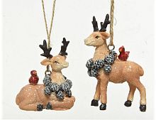 Елочная игрушка ОЛЕНЕНОК С КАРДИНАЛОМ стоящий, полистоун, 9 см, Kaemingk