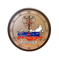 Часы в деревянной раме Карта России в подарочной коробке, ЧД-07