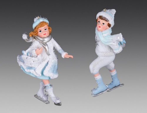 Ёлочная игрушка "Девочка-мальчик на коньках", полистоун, 11 см, разные модели, Holiday Classics фото 2