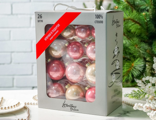 Набор стеклянных шаров РОЗОВОЕ ШАМПАНСКОЕ, глянцевые, 7 /6 /5 см, 26 шт., Christmas Deluxe фото 4