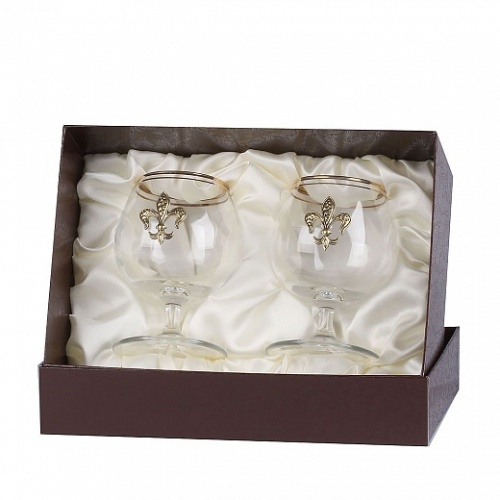 Набор из двух бокалов для коньяка с дв.золотой обводкой(накладка Лилия латунь) кр.пейсли фото 5