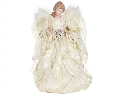 Новогодняя фигурка - ёлочная верхушка "Ангел лалли", фарфор, текстиль, кремовый, 30 см, Goodwill