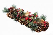 Хвойный подсвечник "Рождественский этюд", на 4 свечи, с шишками и ягодами, 48 см, Kaemingk