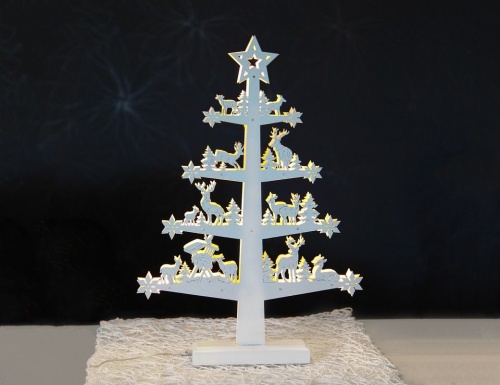 Декоративный новогодний светильник FAUNA - ОЛЕНЬЯ ЁЛОЧКА, деревянный, белый, 11 тёплых белых LED-огней, 47 см, батарейки, STAR trading фото 2